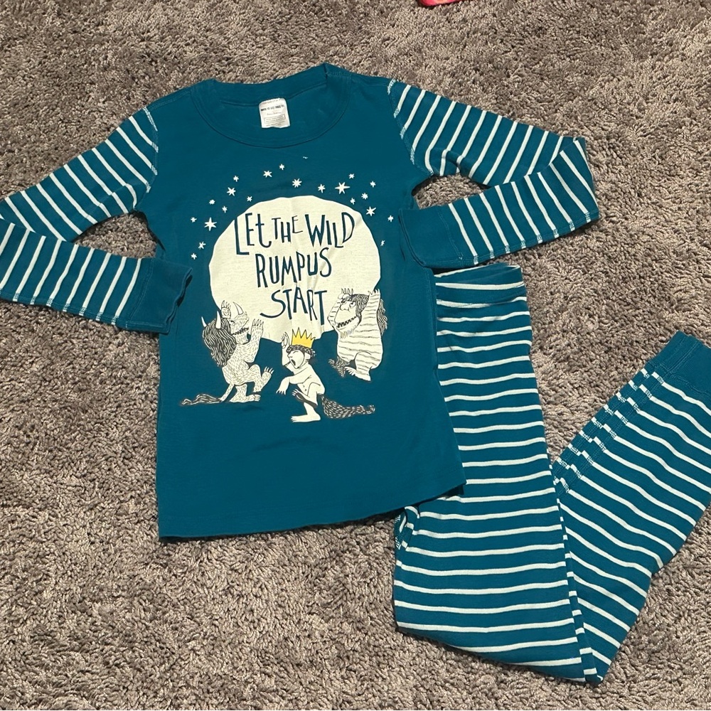 Hanna Andersson Teal and White Striped Kids Pajamas